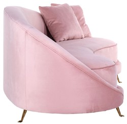 Casa Padrino sofá de terciopelo de lujo rosa / oro 240 x 100 x A. 77 cm - Sofá de salón curvo con 2 cojines decorativas - Muebles de salón de lujo