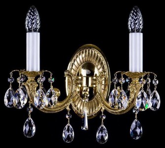 Casa Padrino lampada da parete barocco di lusso doppia in cristallo oro 36 x A. 28 cm - Magnifica lampada da parete in ottone con vetro cristallo di Boemia - Nobile e Magnifica