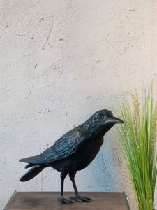 Casa Padrino Luxus Bronze Skulptur Vogel Rabe Schwarz 61 x 15 x H. 30 cm - Deko Figur - Wohnzimmer Deko - Schreibtisch Deko