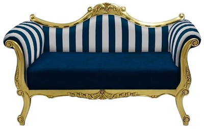 Casa Padrino baroque sofa with stripes blue / white / gold - Handmade living room baroque style sofa - Baroque living room furniture
