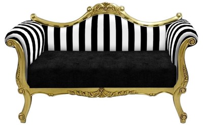 Casa Padrino baroque sofa with stripes black / white / gold - Handmade living room baroque style sofa - Baroque living room furniture