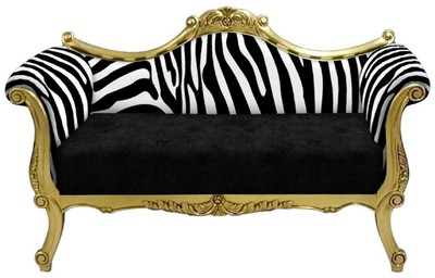 Casa Padrino baroque sofa with zebra pattern black / white / gold - Handmade living room baroque style sofa - Baroque living room furniture