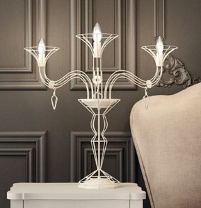 Luxus Jugendstil Metall Tischleuchte Weiß Luxury Art Nouveau Metal Table Lamp White