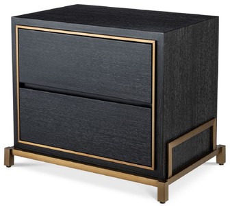 Casa Padrino table de chevet luxe gris anthracite / laiton 75 x 52 x H. 62 cm - Table d'appoint chambre 2 tiroirs - Meuble de chambre de luxe