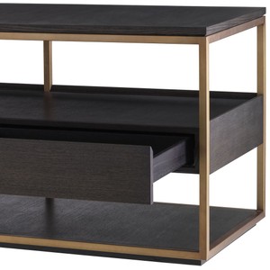 Casa Padrino Luxus TV Schrank Mokka / Messing 220 x 55 x H. 61 cm - Massivholz Sideboard mit 3 Schubladen - Wohnzimmer Möbel - Hotel Möbel - Luxus Kollektion