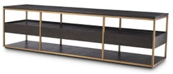 Casa Padrino luxury TV cabinet mocha / brass 220 x 55 x H. 61 cm - Solid wood sideboard with 3 drawers - Living room furniture - Hotel Furniture - Luxury Collection