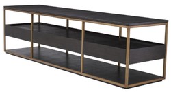 Casa Padrino luxury TV cabinet mocha / brass 220 x 55 x H. 61 cm - Solid wood sideboard with 3 drawers - Living room furniture - Hotel Furniture - Luxury Collection