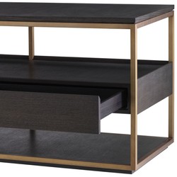 Casa Padrino luxury TV cabinet mocha / brass 220 x 55 x H. 61 cm - Solid wood sideboard with 3 drawers - Living room furniture - Hotel Furniture - Luxury Collection