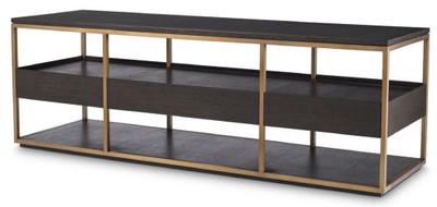 Casa Padrino armoire TV de luxe moka / laiton 180 x 55 x H. 61 cm - Buffet en bois massif avec 3 tiroirs - Meuble de salon - Meuble d'hôtel - Collection de Luxe