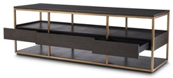 Casa Padrino luxury TV cabinet mocha / brass 180 x 55 x H. 61 cm - Solid wood sideboard with 3 drawers - Living room furniture - Hotel Furniture - Luxury Collection