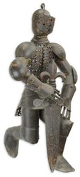 Casa Padrino medieval knight armor gray / rust 37 x 36.6 x H. 68.4 cm - Metal knight with sword - Medieval decoration accessories
