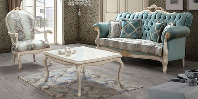 Casa Padrino luxury baroque living room set turquoise / brown / cream / gold - 2 Sofas with Pattern & 2 Armchairs with Pattern & 1 Coffee Table - Baroque living room furniture