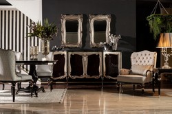 Barock Wohnzimmer Sessel Antik Stil Sessel Grau Schwarz Silber Baroque Living Room Armchair Antique Style Armchair Gray Black Silver