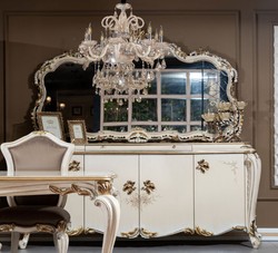 Luxus Barock Sideboard mit Spiegel Creme Weiß Gold Luxury Baroque Sideboard with Mirror Cream White Gold
