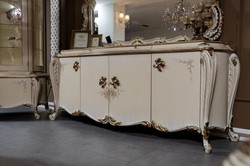 Luxus Barock Sideboard mit Spiegel Creme Weiß Gold Luxury Baroque Sideboard with Mirror Cream White Gold
