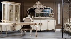 Luxus Barock Sideboard mit Spiegel Creme Weiß Gold Luxury Baroque Sideboard with Mirror Cream White Gold