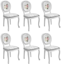 Casa Padrino set di sedie per sala da pranzo barocco rose bianco antico / multicolore / bianco - 6 Sedie da cucina fatto a mano in stile barocco - Mobili per sala da pranzo barocco

