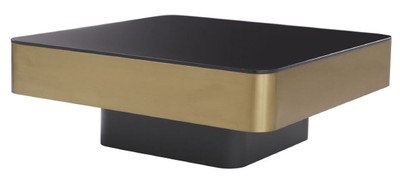 Casa Padrino Luxus Couchtisch Messingfarben / Schwarz 89,5 x 89,5 x H. 33,5 cm - Wohnzimmertisch mit Glasplatte - Wohnzimmer Möbel - Luxus Möbel