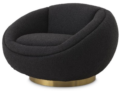 Casa Padrino luxury swivel armchair black / brass 100 x 102 x H. 68 cm - Modern living room armchair - Luxury living room furniture
