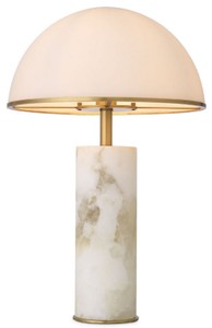 Casa Padrino luxury table lamp alabaster / antique brass / white Ø 39.5 x H. 65 cm - Modern alabaster writing desk lamp with glass lampshade - Luxury Collection