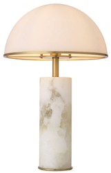 Casa Padrino luxury table lamp alabaster / antique brass / white Ø 39.5 x H. 65 cm - Modern alabaster writing desk lamp with glass lampshade - Luxury Collection