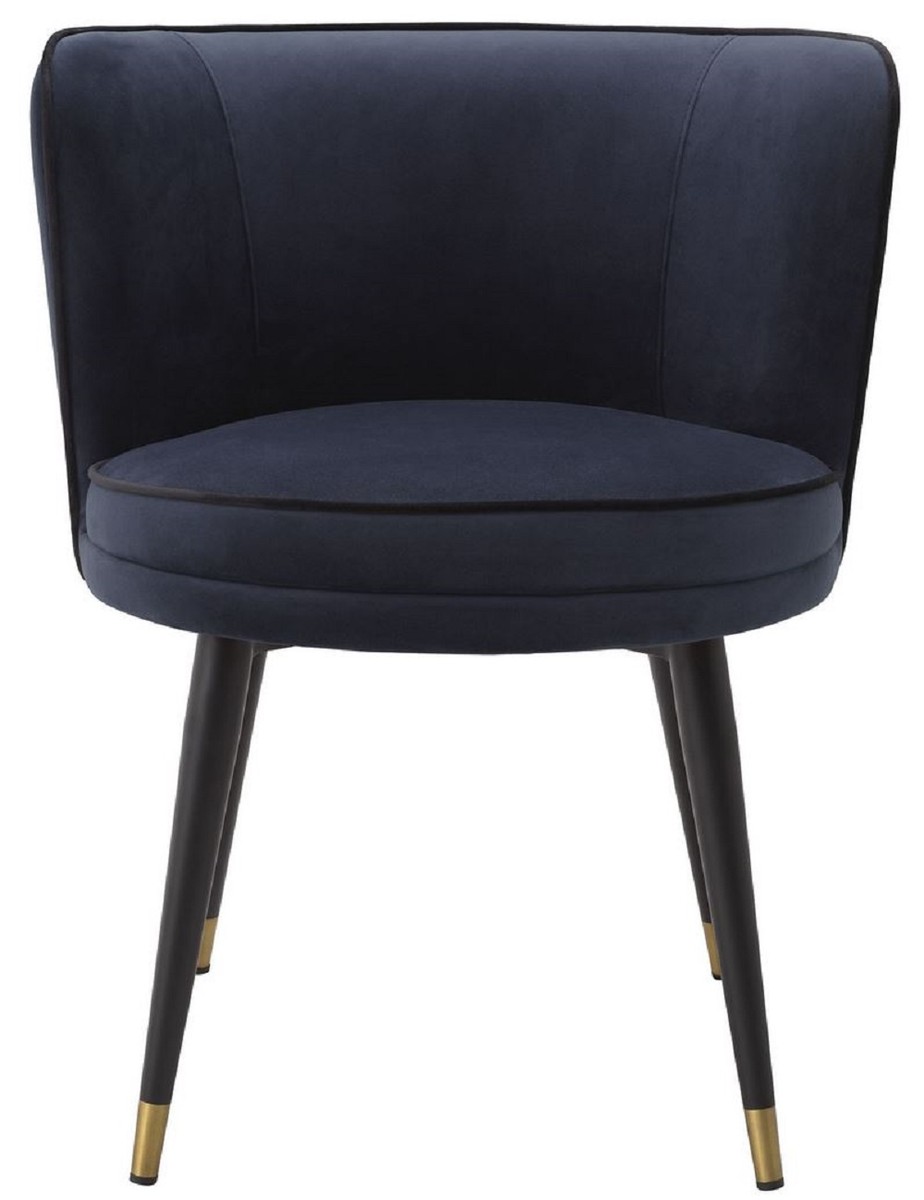 Casa Padrino silla de comedor de terciopelo de lujo azul medianoche / negro / latón 62 x 62 x A. 76 cm - Silla de Cocina Giratoria - Silla Giratoria - Silla Retro Vintage - Muebles de Comedor
	
