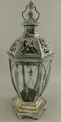 Casa Padrino Art Nouveau lantern antique silver 25 x 25 x H. 58 cm - Metal table lantern with handle - Baroque & Art Nouveau Decorative Accessories
