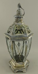 Casa Padrino Art Nouveau lantern antique silver 25 x 25 x H. 58 cm - Metal table lantern with handle - Baroque & Art Nouveau Decorative Accessories
