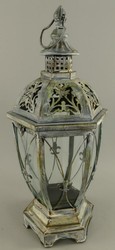 Casa Padrino Art Nouveau lantern antique silver 25 x 25 x H. 58 cm - Metal table lantern with handle - Baroque & Art Nouveau Decorative Accessories
