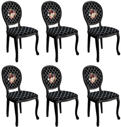 Casa Padrino ensemble de chaises de salle à manger baroques noir / blanc / multicolore - 6 Chaises de cuisine fait main de style baroque - Mobilier de salle à manger baroque