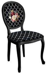 Casa Padrino ensemble de chaises de salle à manger baroques noir / blanc / multicolore - 6 Chaises de cuisine fait main de style baroque - Mobilier de salle à manger baroque