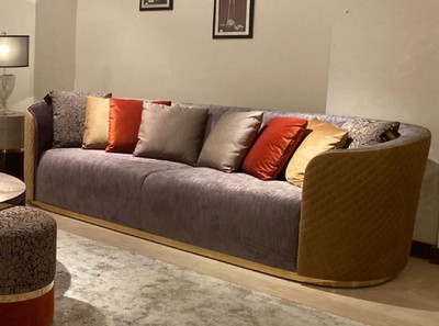 Casa Padrino luxury sofa purple / beige / dark brown / gold - Living room sofa - Hotel sofa - Luxury furniture