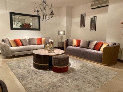 Casa Padrino Luxus Sofa Lila / Beige / Dunkelbraun / Gold - Wohnzimmer Sofa - Hotel Sofa - Luxus Möbel