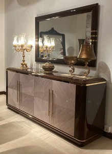 Casa Padrino luxury furniture set dark brown / gray / gold - 1 Sideboard with 4 Doors & 1 Wall Mirror - Luxury Hotel Furniture