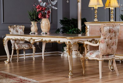 Casa Padrino conjunto de comedor barroco de lujo - 1 Mesa de Comedor Barroco y 8 Sillas de Comedor Barroco con Patrón Elegante - Magnífico muebles de comedor hechos a mano en estilo barroco