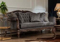 Casa Padrino sofá barroco de lujo gris / marrón - Sofá de salón hecho a mano en estilo barroco - Muebles de salón barrocos