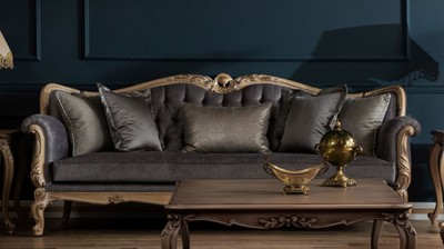 Casa Padrino luxury baroque sofa gray / natural - Handmade living room sofa in baroque style - Baroque living room furniture