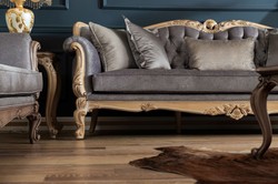 Luxus Barock Antik Stil Massivholz Wohnzimmer Sofa Grau Naturfarben Luxury Baroque Antique Style Solid Wood Living Room Sofa Gray Natural
