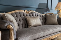 Luxus Barock Antik Stil Massivholz Wohnzimmer Sofa Grau Naturfarben Luxury Baroque Antique Style Solid Wood Living Room Sofa Gray Natural