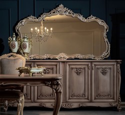 Casa Padrino conjunto de muebles barrocos de lujo marrón / natural - 1 Aparador Barroco con 4 Puertas y 1 Espejo de Pared Barroco - Muebles Barroco