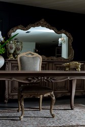 Casa Padrino conjunto de muebles barrocos de lujo marrón / natural - 1 Aparador Barroco con 4 Puertas y 1 Espejo de Pared Barroco - Muebles Barroco