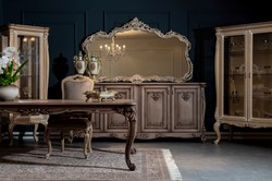 Casa Padrino conjunto de muebles barrocos de lujo marrón / natural - 1 Aparador Barroco con 4 Puertas y 1 Espejo de Pared Barroco - Muebles Barroco