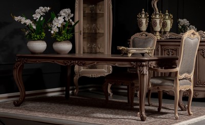 Casa Padrino conjunto de comedor barroco de lujo marrón / gris / natural - 1 Mesa de Comedor Barroco y 8 Sillas de Comedor Barroco - Magnífico muebles de comedor hechos a mano en estilo barroco