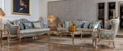 Casa Padrino canapé baroque de luxe bleu clair / argent / or - Canapé de salon fait main de style baroque - Mobilier de salon baroque