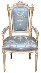 Barock Esszimmerstuhl mit Armlehnen Türkis Weiß Gold Baroque Dining Chair with Armrests Turquoise White Gold