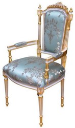 Barock Esszimmerstuhl mit Armlehnen Türkis Weiß Gold Baroque Dining Chair with Armrests Turquoise White Gold