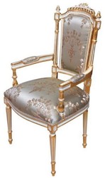 Barock Esszimmerstuhl mit Armlehnen Silber Weiß Gold Baroque Dining Chair with Armrests Silver White Gold