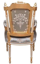 Barock Esszimmerstuhl mit Armlehnen Silber Weiß Gold Baroque Dining Chair with Armrests Silver White Gold