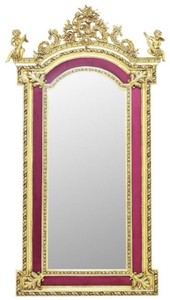 Casa Padrino baroque standing mirror with decorative angel figures bordeaux red / gold - Handmade solid wood mirror in baroque style - Baroque Furniture - Noble & Magnificent