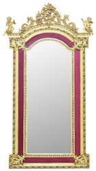 Casa Padrino baroque standing mirror with decorative angel figures bordeaux red / gold - Handmade solid wood mirror in baroque style - Baroque Furniture - Noble & Magnificent